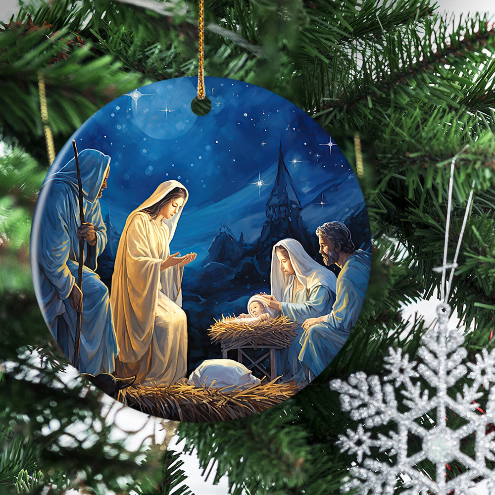 The Holy Night Birth of the Savio, Nativity Scene Circle Ceramic Ornament Christmas Gift