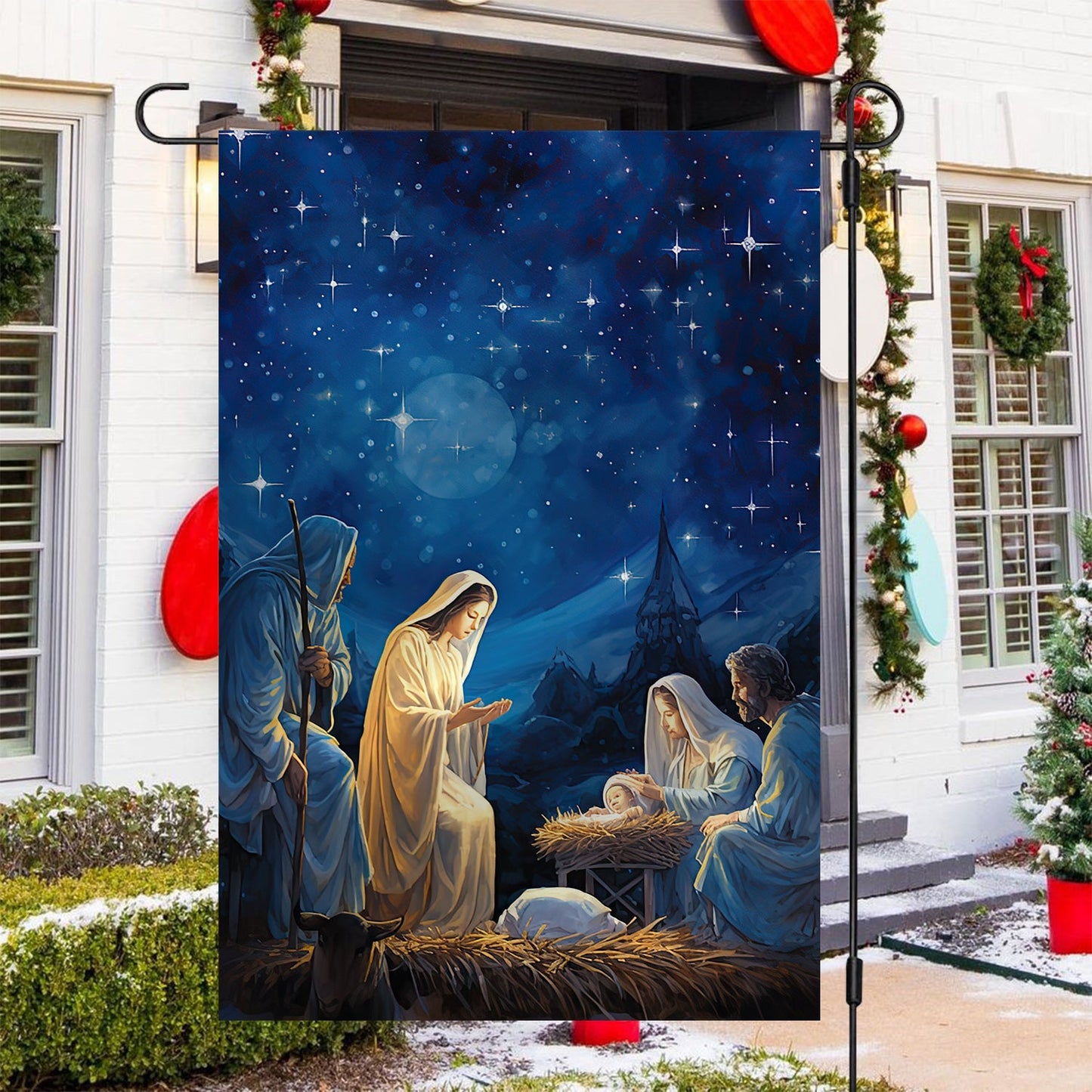 Starry Night of Blessings The Holy Birth, Christmas Garden Flag - House Flag, Nativity Religious Winter Christians Flag Gift