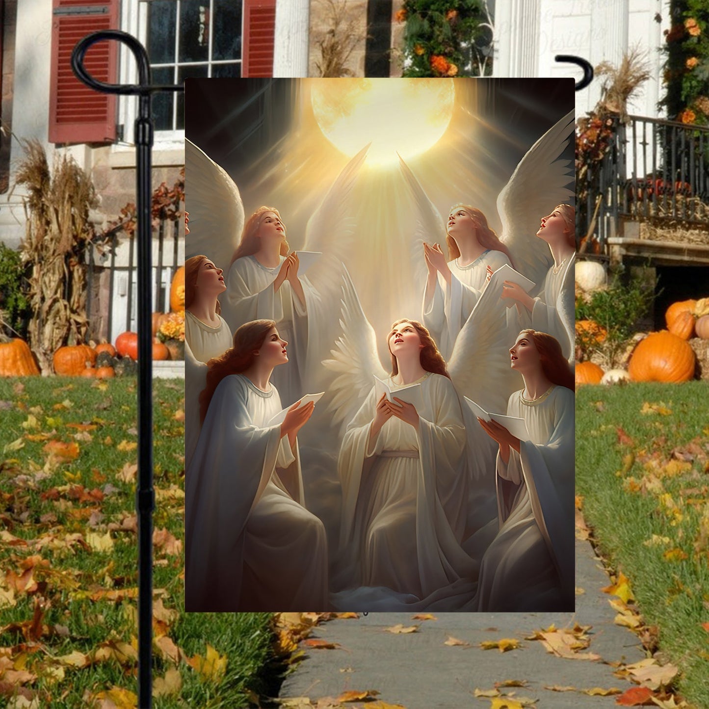 Angelic Serenade A Celestial Dawn, Angel Xmas Garden Flag & House Flag, Christmas Flag Gift For Angel Lovers