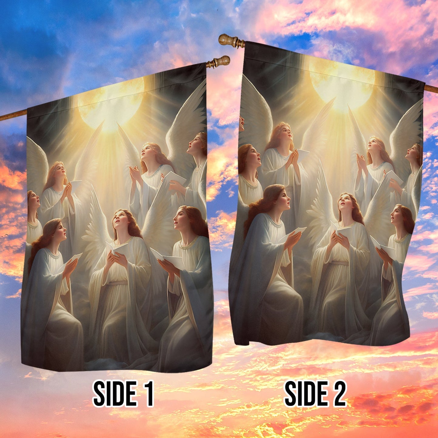 Angelic Serenade A Celestial Dawn, Angel Xmas Garden Flag & House Flag, Christmas Flag Gift For Angel Lovers