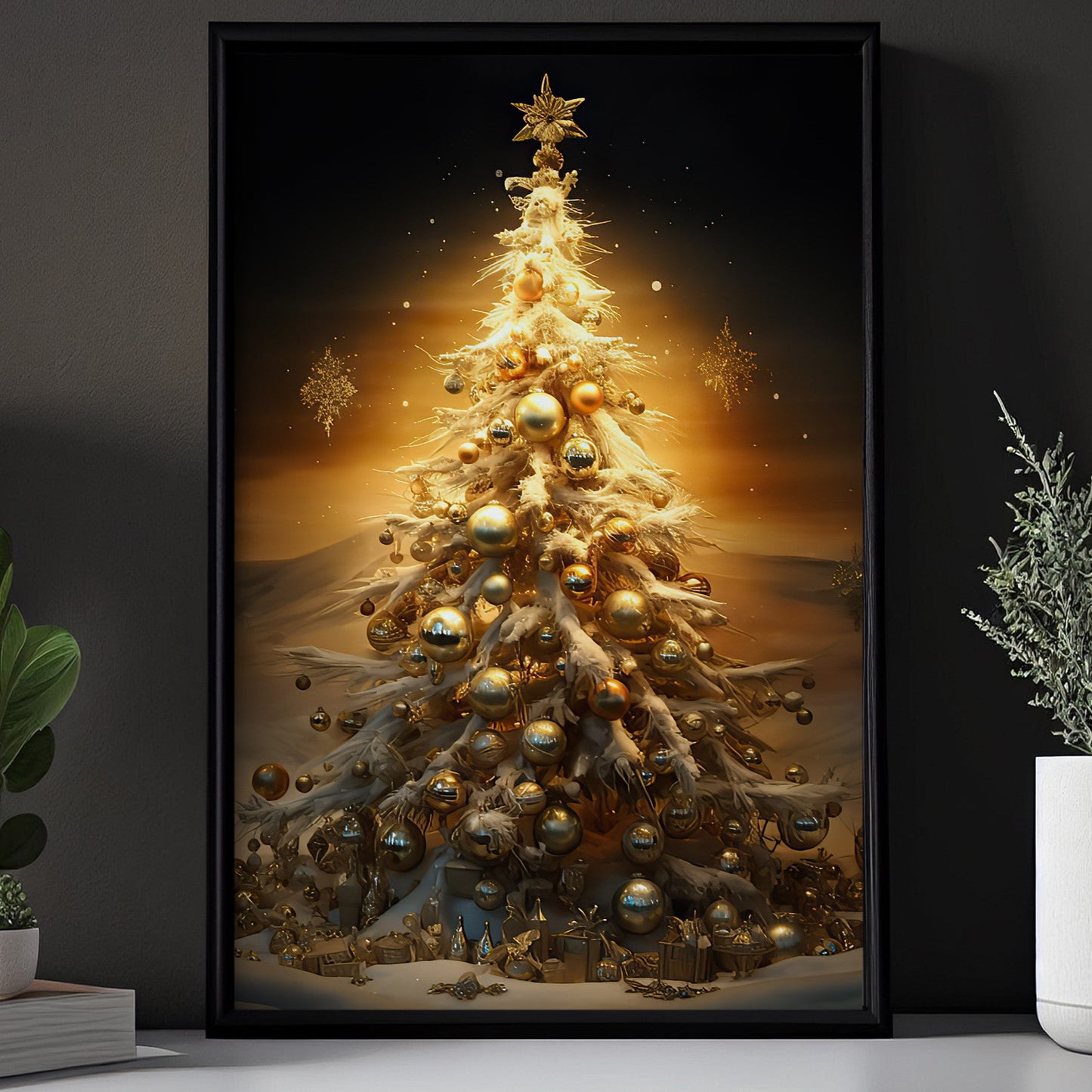 Christmas Tree Glows Canvas Painting, Xmas Wall Art Decor - Christmas Poster Gift Christmas Tree Lovers