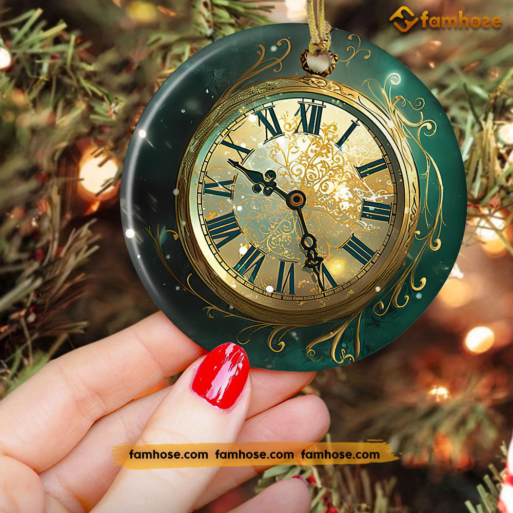 Timeless Yuletide Elegance, Clock Circle Ceramic Ornament Christmas Gift