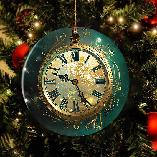 Timeless Yuletide Elegance, Clock Circle Ceramic Ornament Christmas Gift