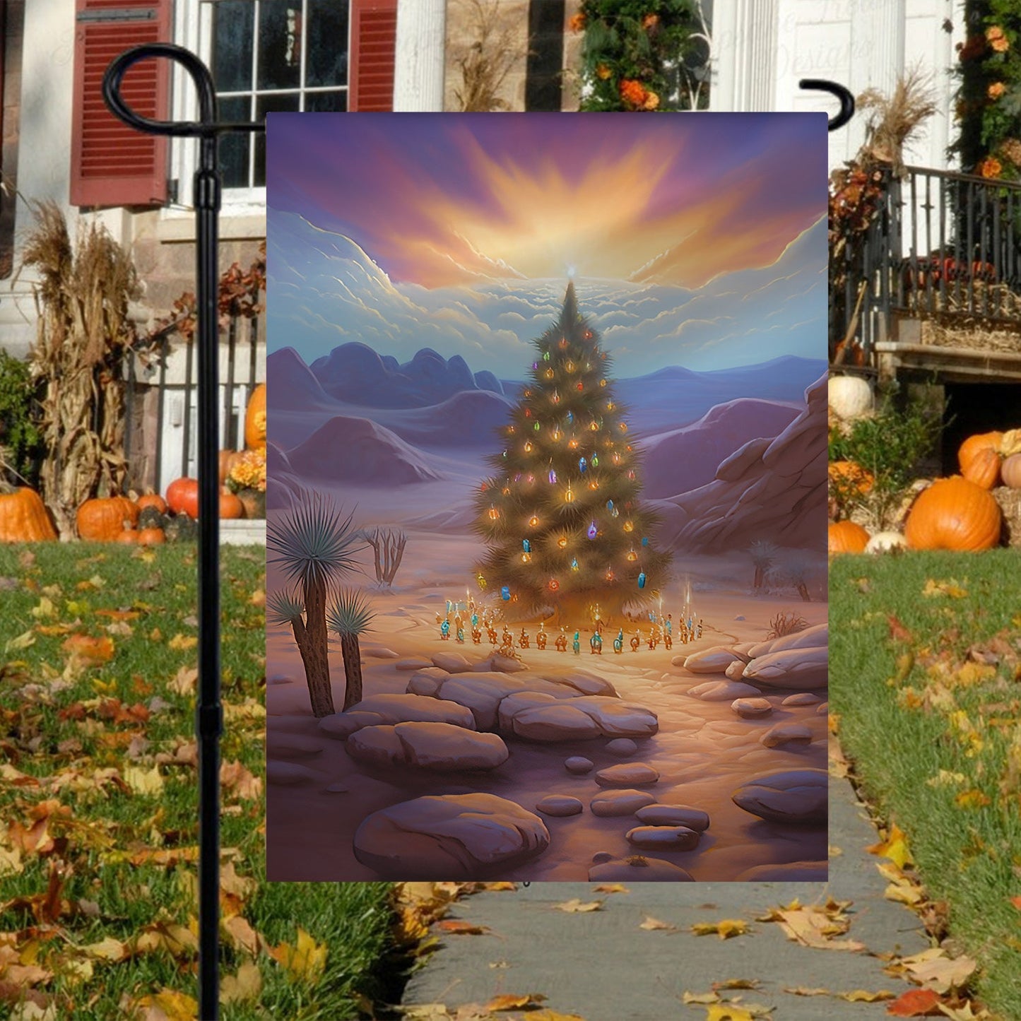 Christmas Tree Under Sunset, Christmas Tree Xmas Garden Flag & House Flag, Christmas Flag Gift