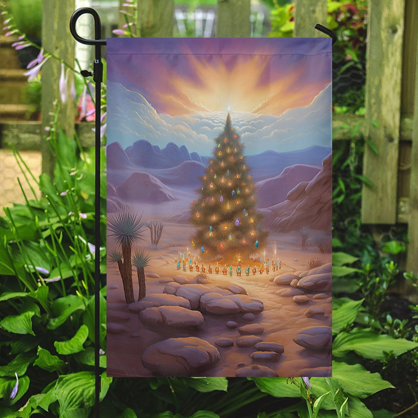 Christmas Tree Under Sunset, Christmas Tree Xmas Garden Flag & House Flag, Christmas Flag Gift