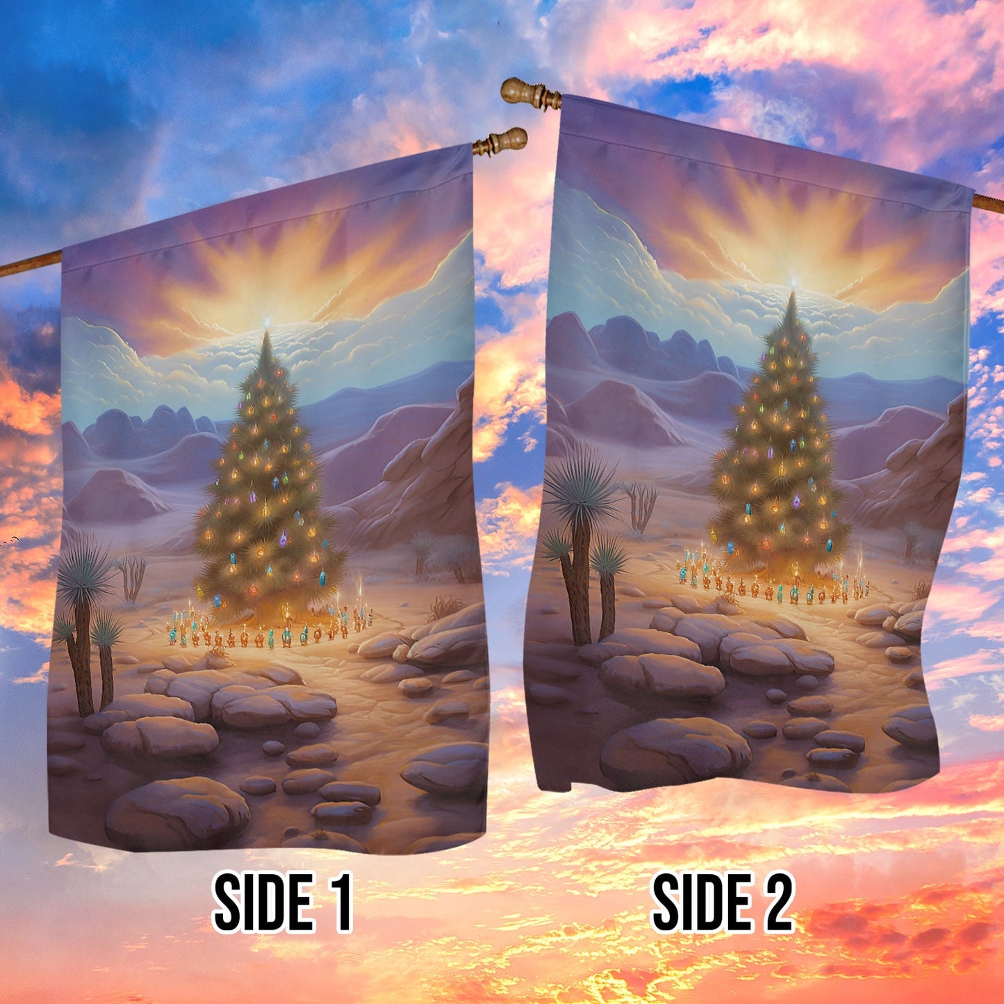 Christmas Tree Under Sunset, Christmas Tree Xmas Garden Flag & House Flag, Christmas Flag Gift