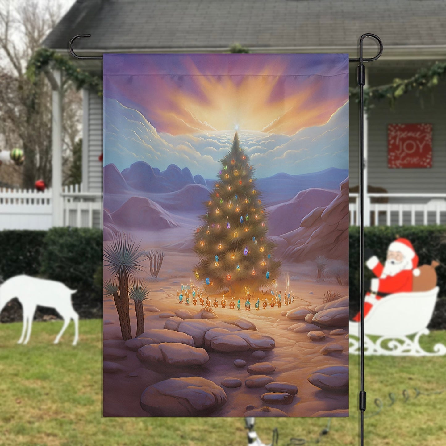 Christmas Tree Under Sunset, Christmas Tree Xmas Garden Flag & House Flag, Christmas Flag Gift