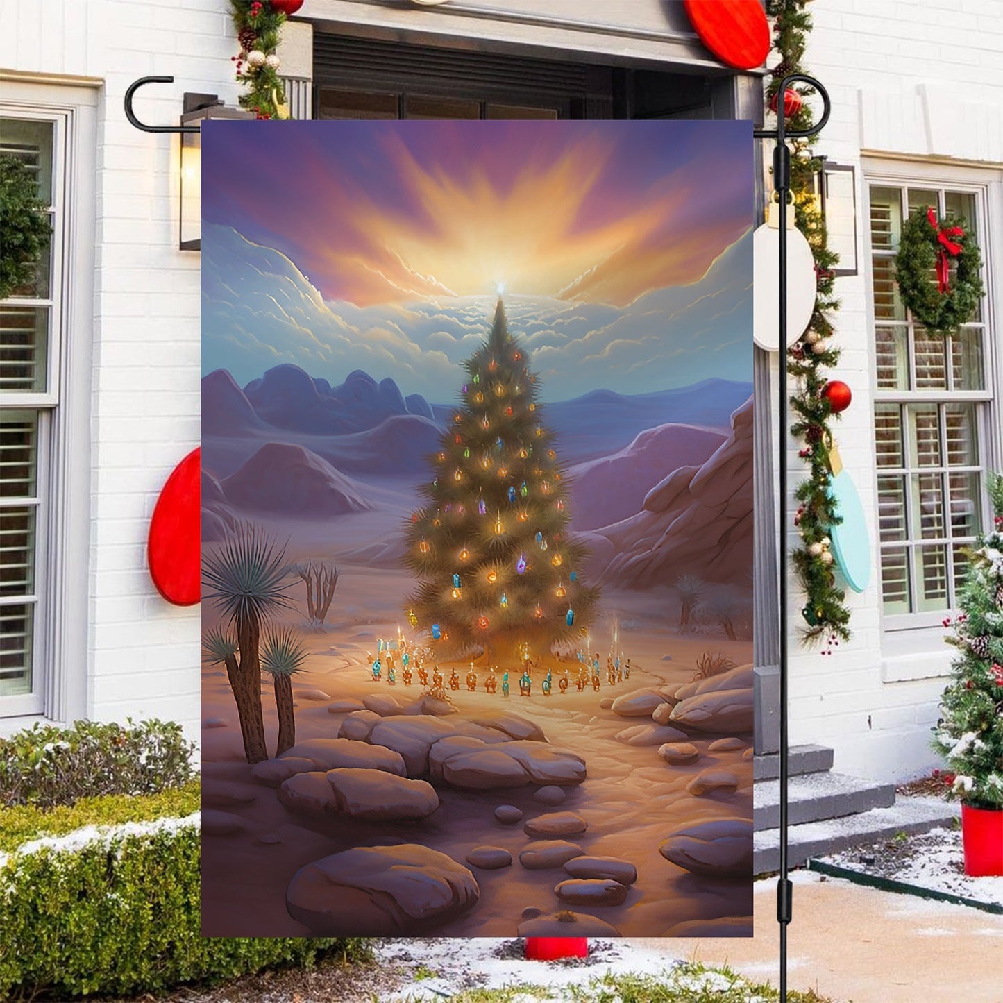 Christmas Tree Under Sunset, Christmas Tree Xmas Garden Flag & House Flag, Christmas Flag Gift