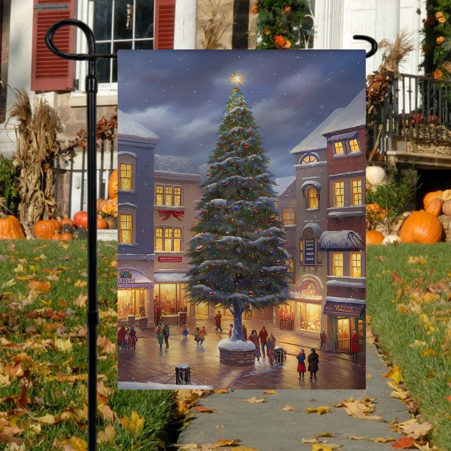 Christmas Tree Between Apartments, Christmas Tree Xmas Garden Flag & House Flag, Christmas Flag Gift