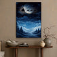 Midnight Journey Santa's Silhouette Against a Lustrous Moonlit Sky Christmas Canvas Painting, Xmas Wall Art Decor - Christmas Poster Gift