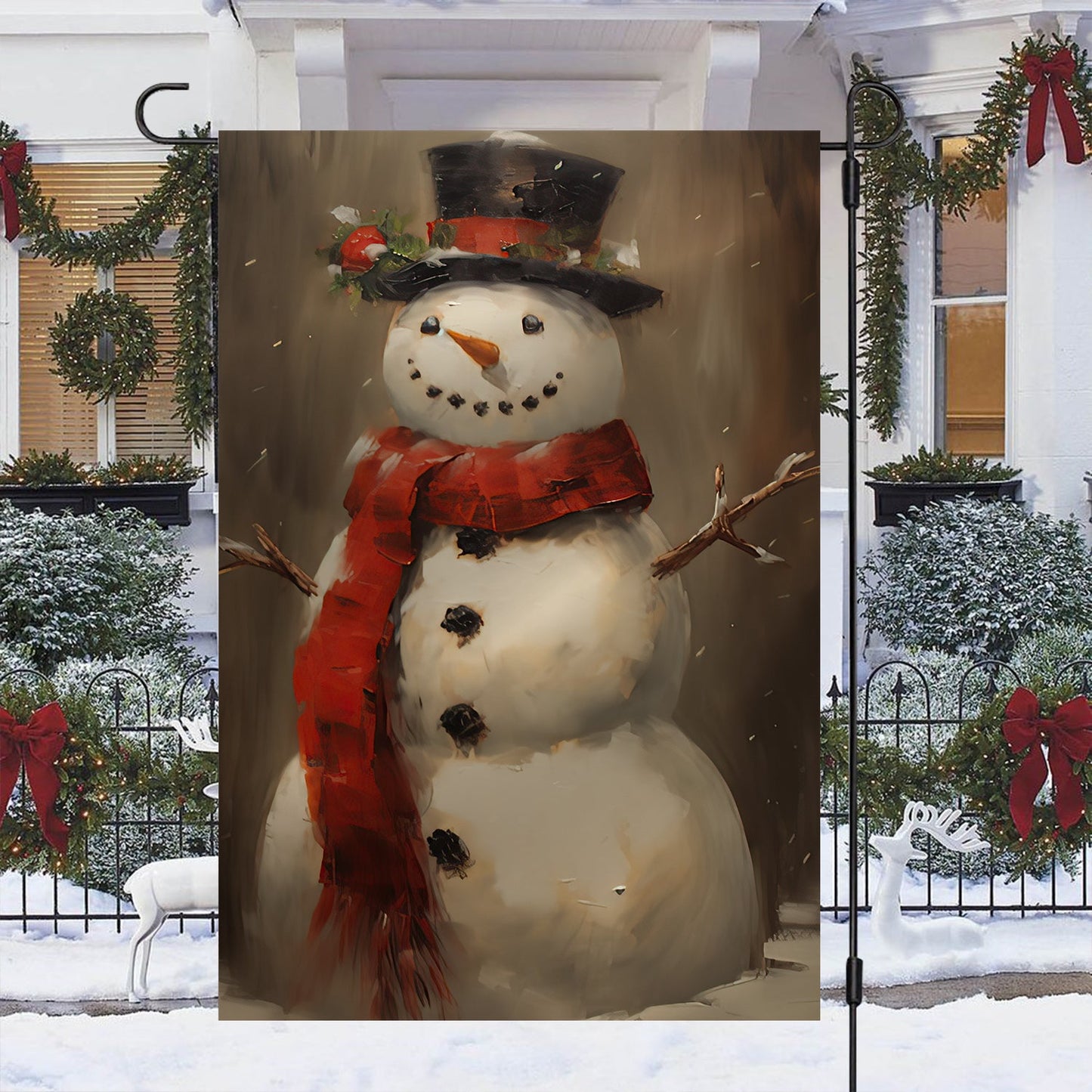 Snowman Wearing Noel Scarf And Hat, Snowman Xmas Garden Flag & House Flag, Christmas Flag Gift Snowman Lovers