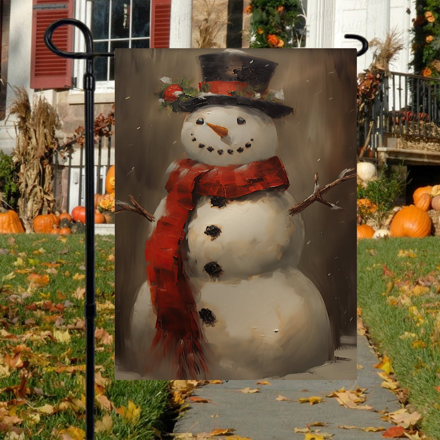 Snowman Wearing Noel Scarf And Hat, Snowman Xmas Garden Flag & House Flag, Christmas Flag Gift Snowman Lovers