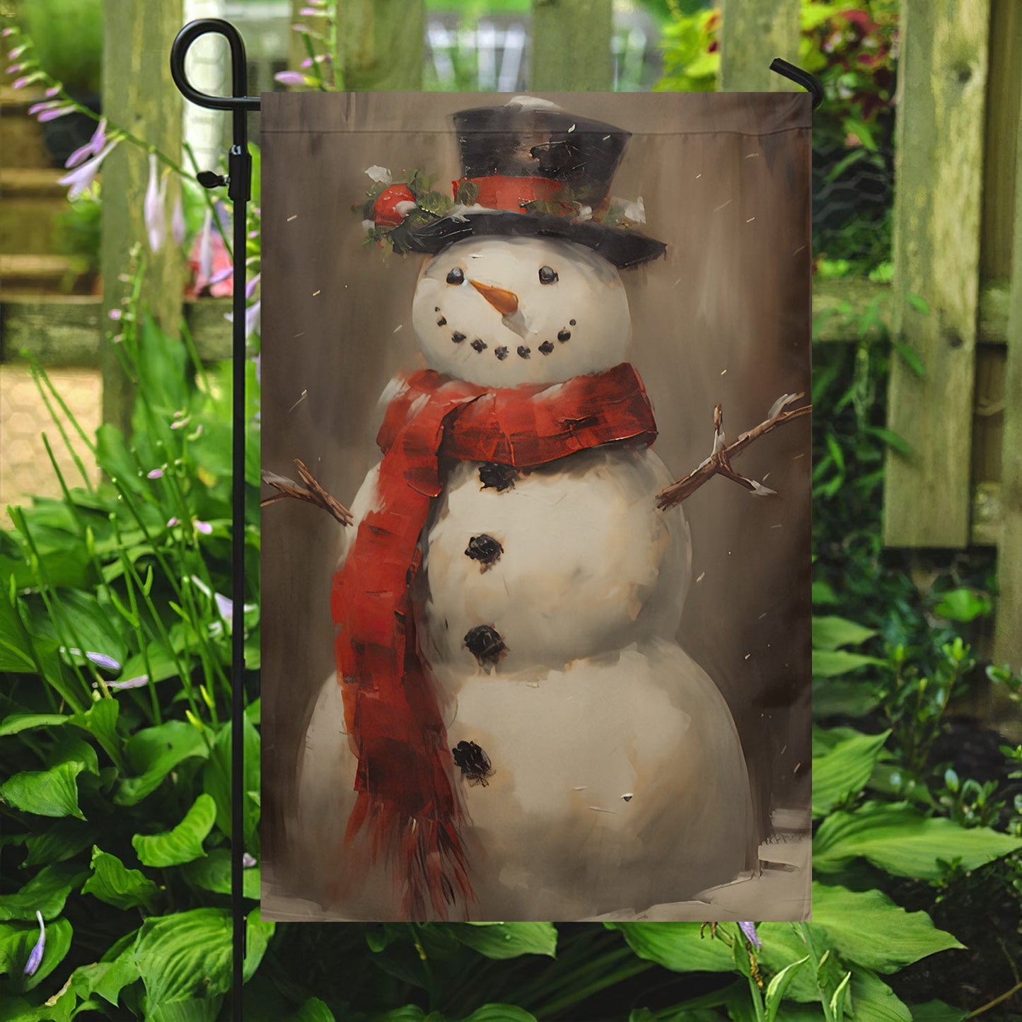 Snowman Wearing Noel Scarf And Hat, Snowman Xmas Garden Flag & House Flag, Christmas Flag Gift Snowman Lovers