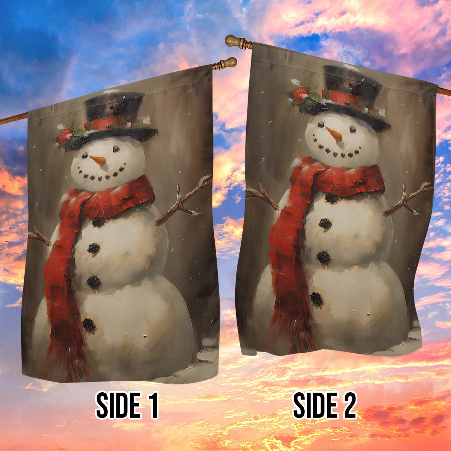 Snowman Wearing Noel Scarf And Hat, Snowman Xmas Garden Flag & House Flag, Christmas Flag Gift Snowman Lovers