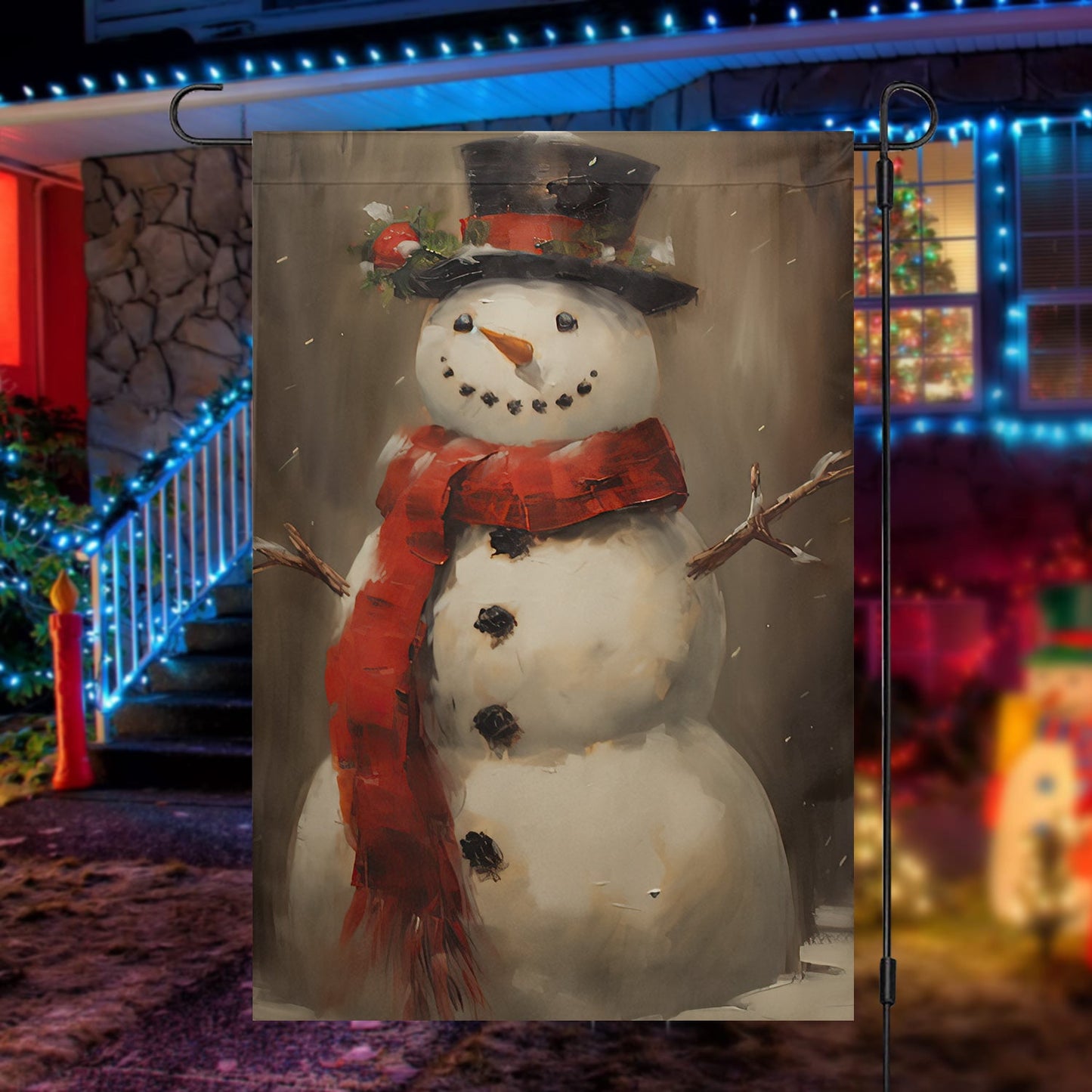 Snowman Wearing Noel Scarf And Hat, Snowman Xmas Garden Flag & House Flag, Christmas Flag Gift Snowman Lovers