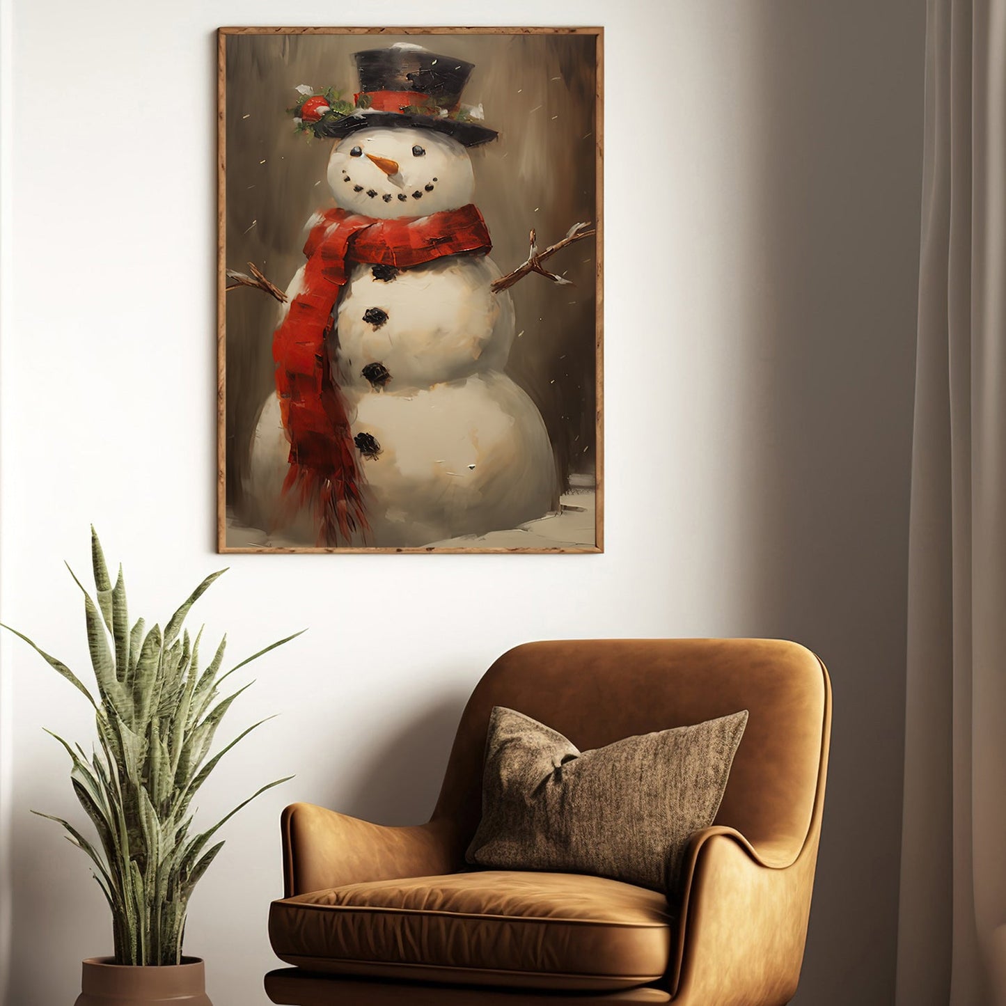 Winter's Gentleman A Snowman Dressed in Elegance and Joy Christmas Canvas Painting, Xmas Wall Art Decor - Christmas Poster Gift