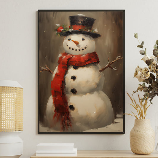 Winter's Gentleman A Snowman Dressed in Elegance and Joy Christmas Canvas Painting, Xmas Wall Art Decor - Christmas Poster Gift