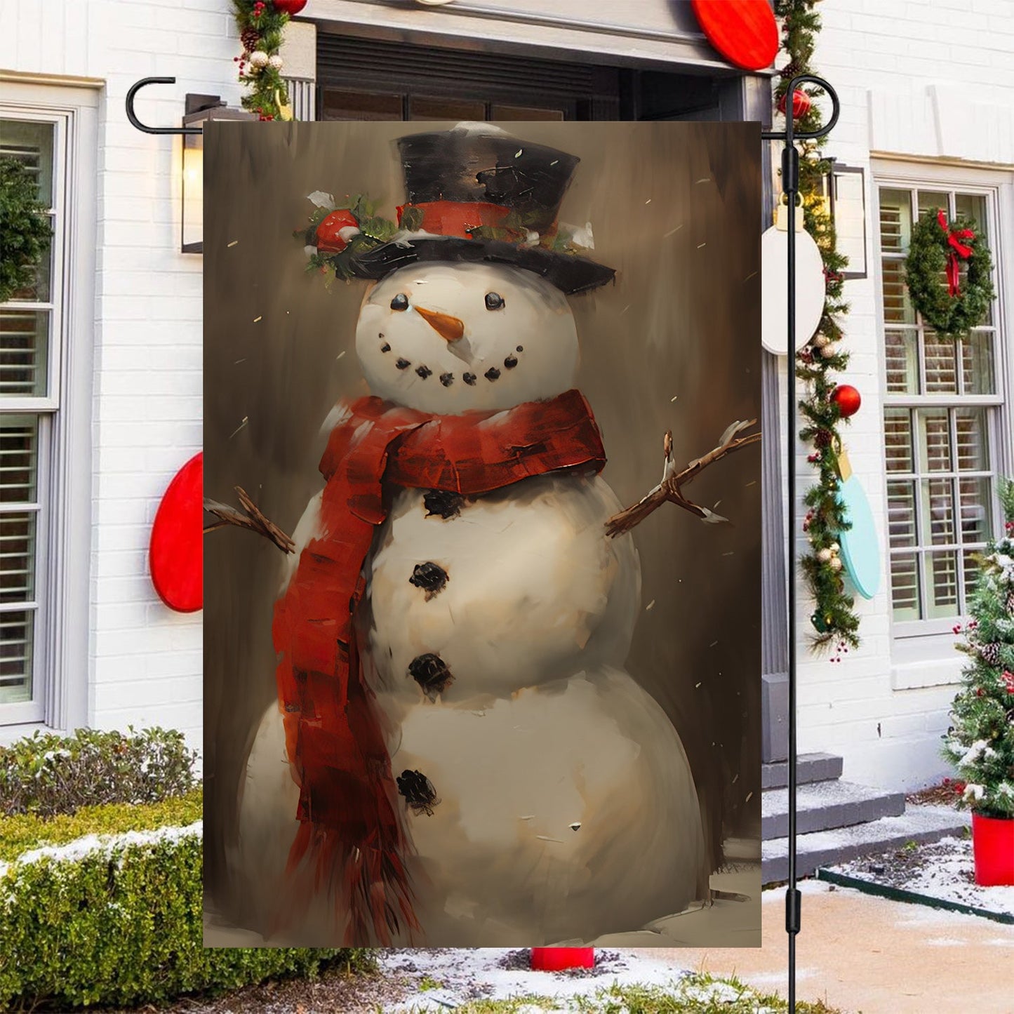 Snowman Wearing Noel Scarf And Hat, Snowman Xmas Garden Flag & House Flag, Christmas Flag Gift Snowman Lovers