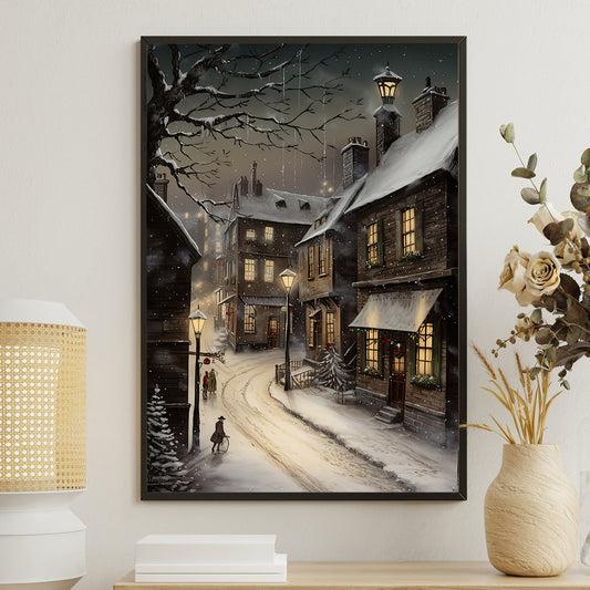 Enchanted Evening A Snowy Stroll Through Time Christmas Canvas Painting, Xmas Wall Art Decor - Christmas Poster Gift