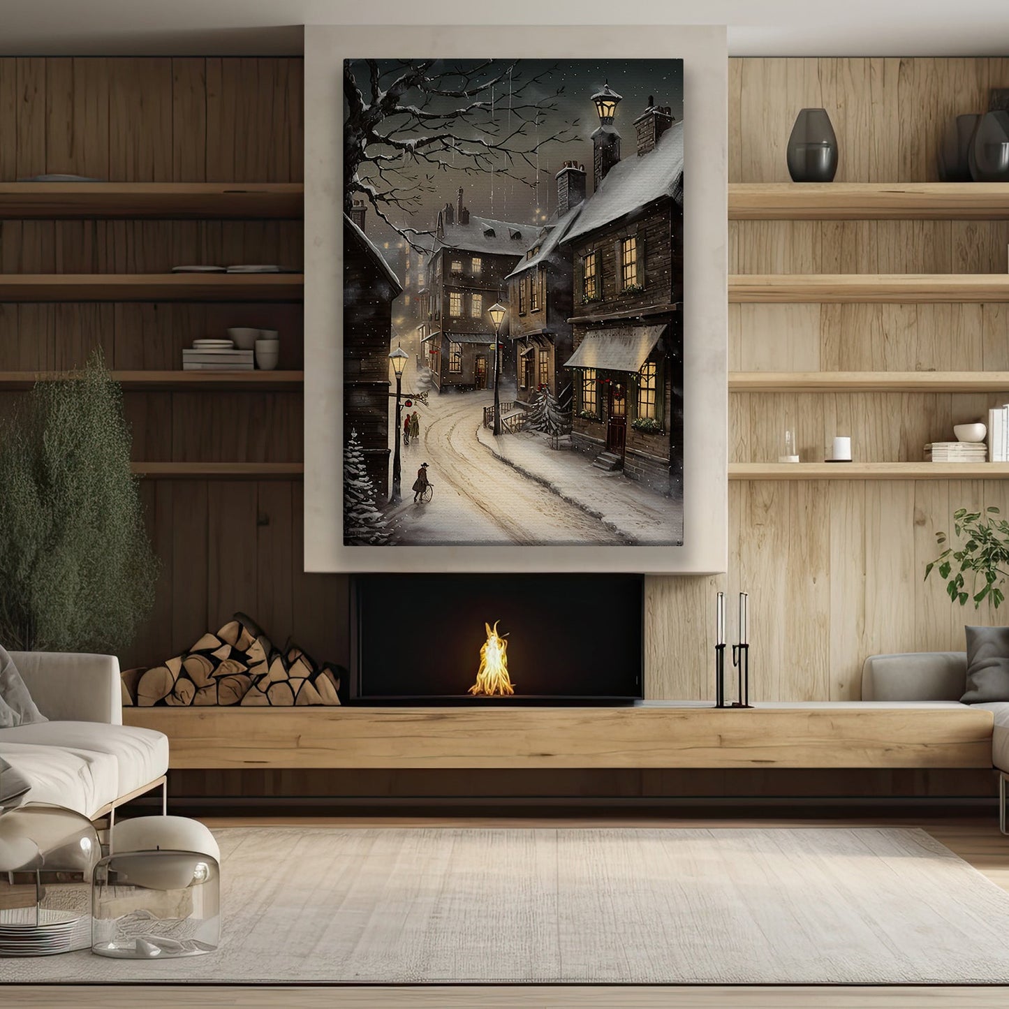 Enchanted Evening A Snowy Stroll Through Time Christmas Canvas Painting, Xmas Wall Art Decor - Christmas Poster Gift