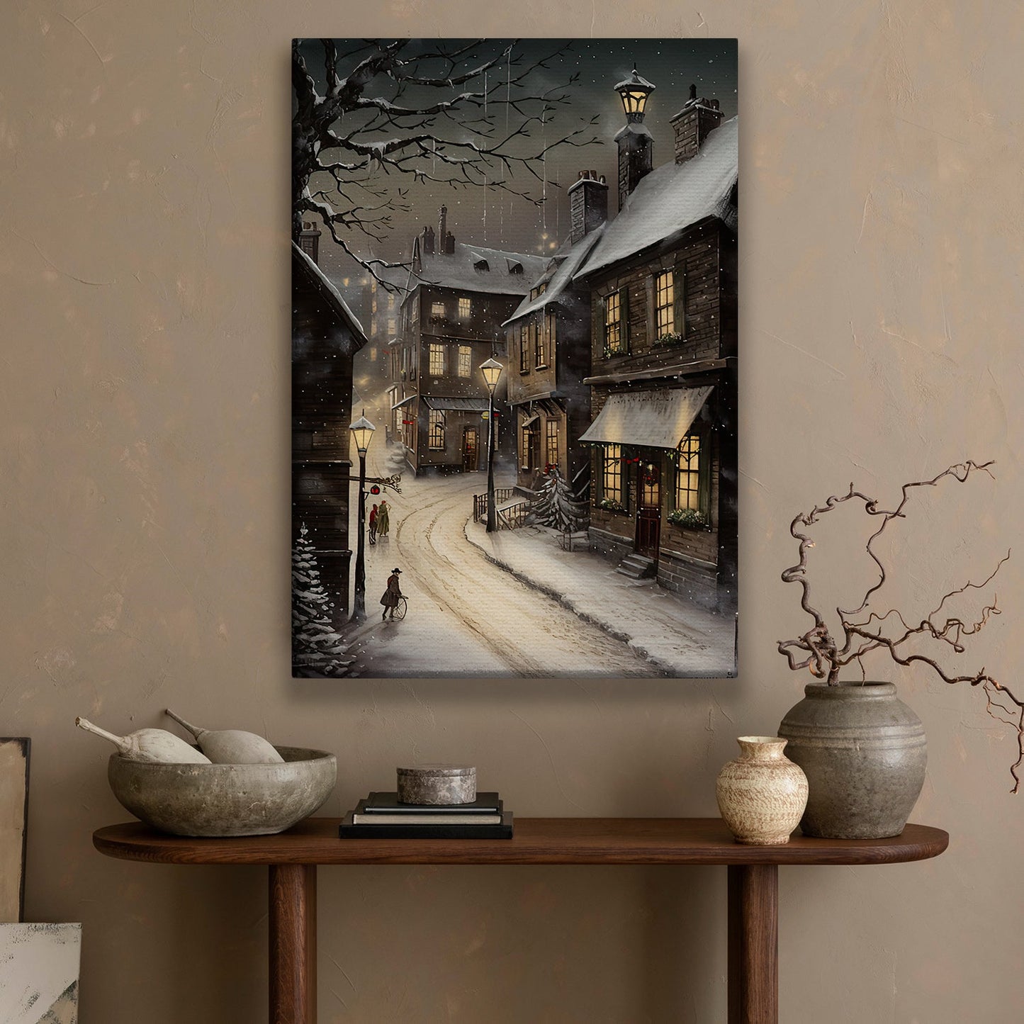 Enchanted Evening A Snowy Stroll Through Time Christmas Canvas Painting, Xmas Wall Art Decor - Christmas Poster Gift
