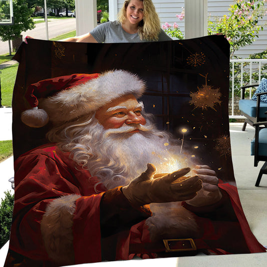 Santa Claus Does Magic Light Christmas, Santa's Xmas Fleece Blanket & Sherpa Blanket Gift