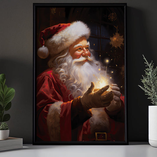 Santa Claus Dose Magic In Hand, Santa Christmas Canvas Painting, Xmas Wall Art Decor - Christmas Poster Gift