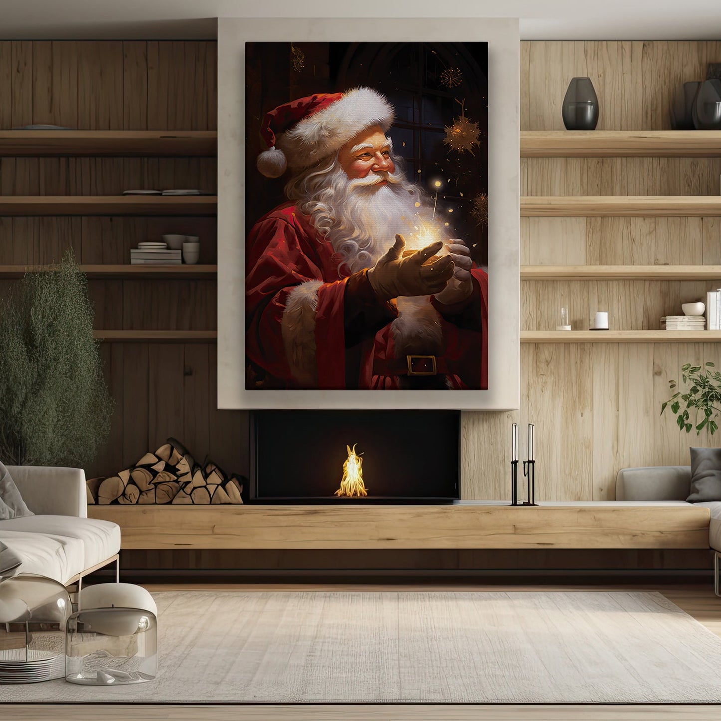 Santa Claus Dose Magic In Hand, Santa Christmas Canvas Painting, Xmas Wall Art Decor - Christmas Poster Gift