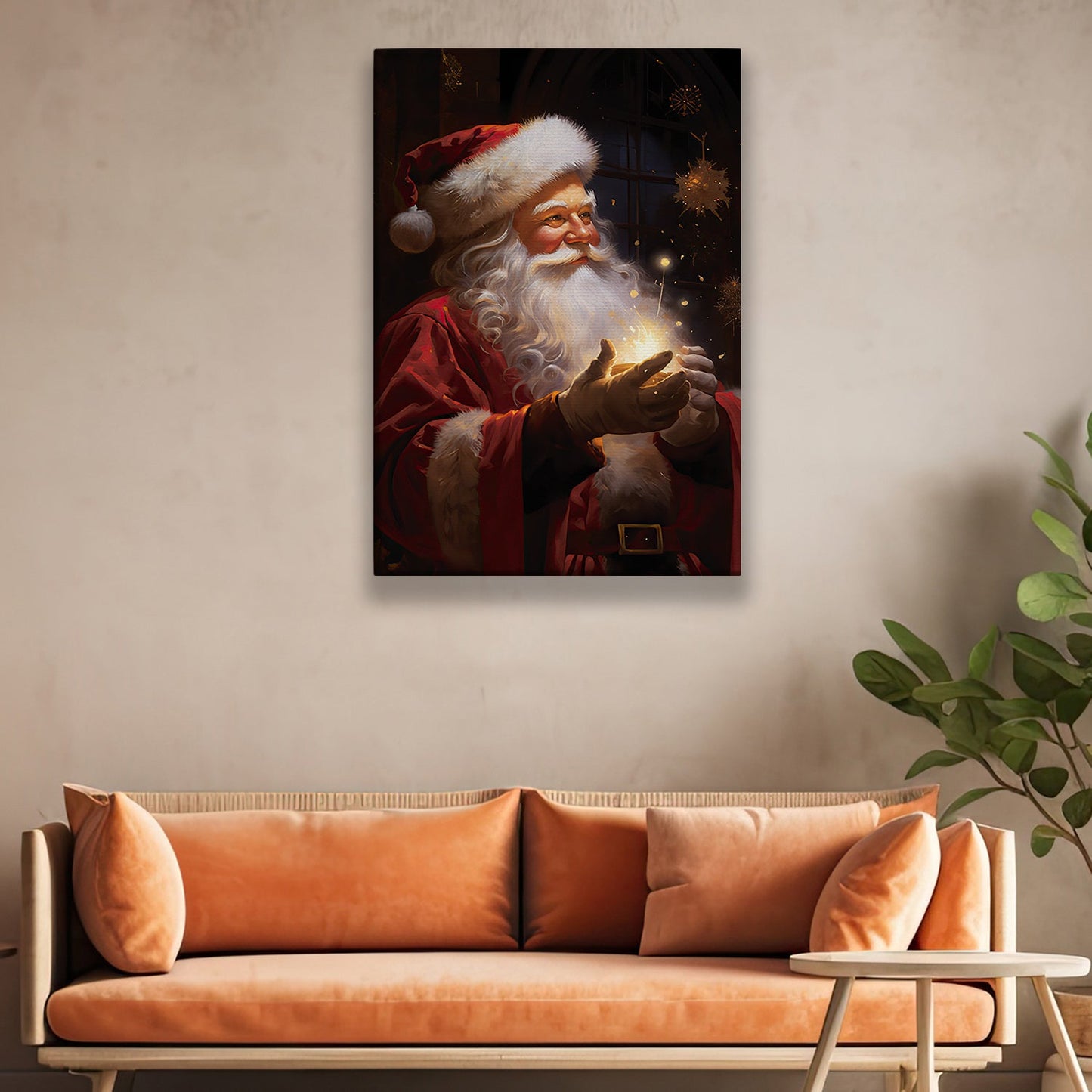 Santa Claus Dose Magic In Hand, Santa Christmas Canvas Painting, Xmas Wall Art Decor - Christmas Poster Gift