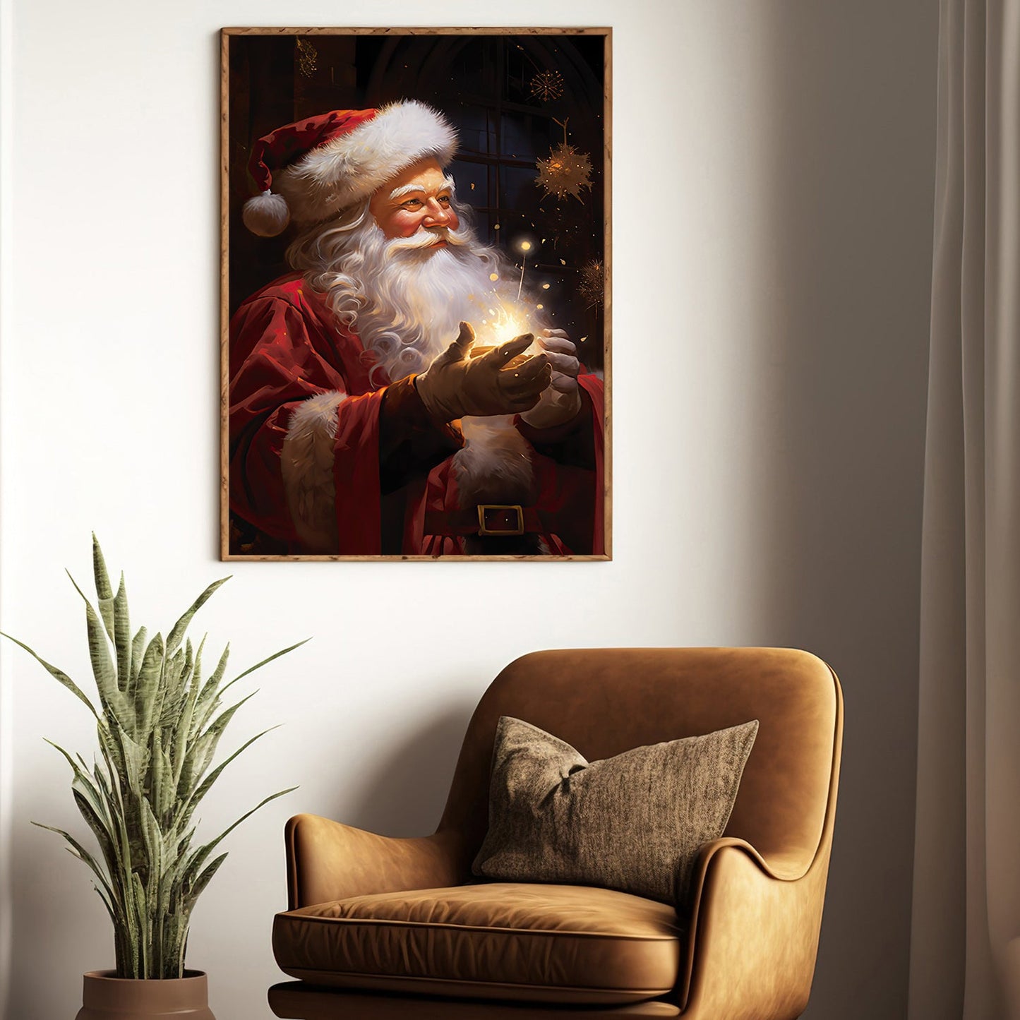 Santa Claus Dose Magic In Hand, Santa Christmas Canvas Painting, Xmas Wall Art Decor - Christmas Poster Gift