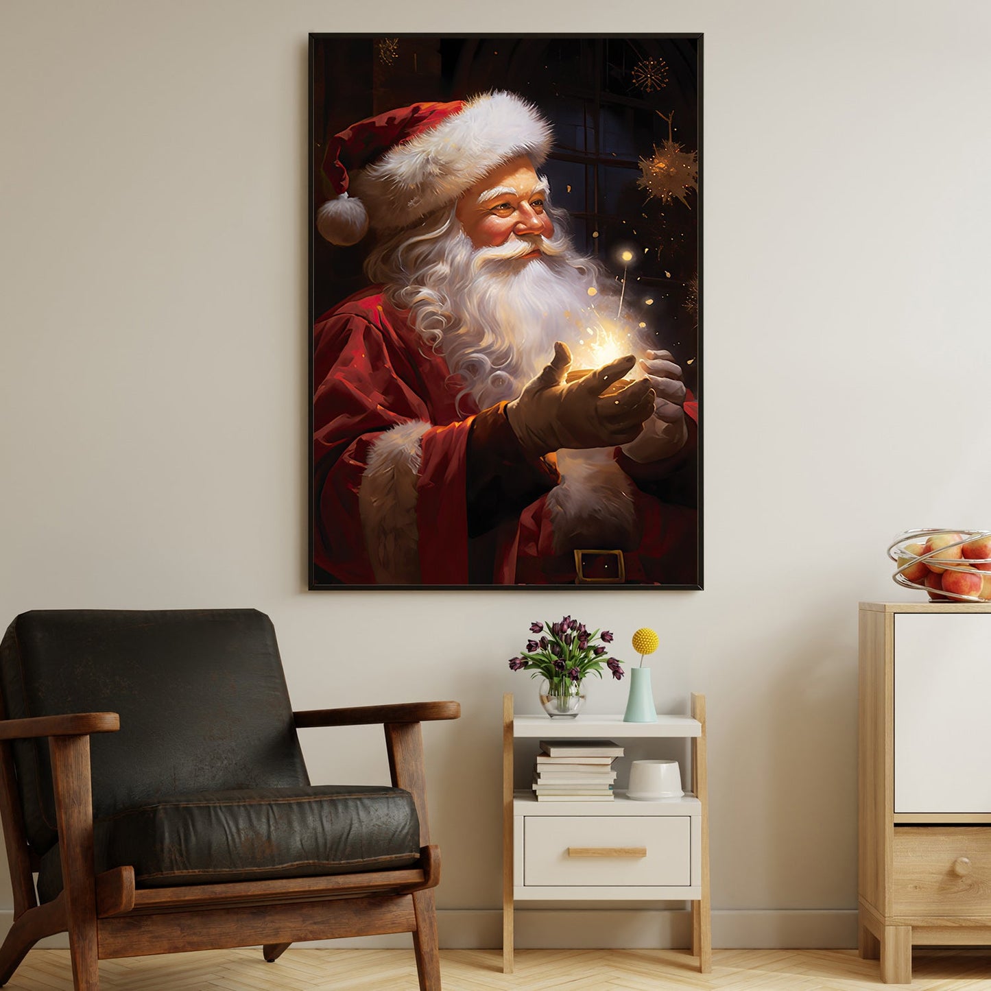 Santa Claus Dose Magic In Hand, Santa Christmas Canvas Painting, Xmas Wall Art Decor - Christmas Poster Gift