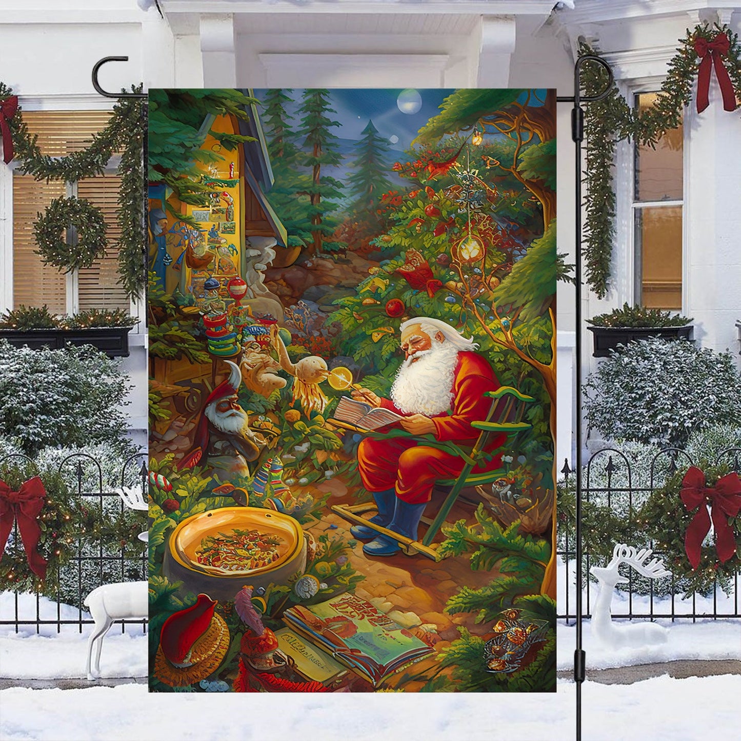 Enchanted Woodland Christmas, Santa Claus Xmas Garden Flag - House Flag, Christmas Flag Gift For Santa Claus Lovers