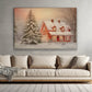 Golden Glow At Dusk A Cozy Winter Retreat Amidst the Whispering Pinesh Christmas Canvas Painting, Xmas Wall Art Decor - Christmas Poster Gift
