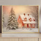 Golden Glow At Dusk A Cozy Winter Retreat Amidst the Whispering Pinesh Christmas Canvas Painting, Xmas Wall Art Decor - Christmas Poster Gift