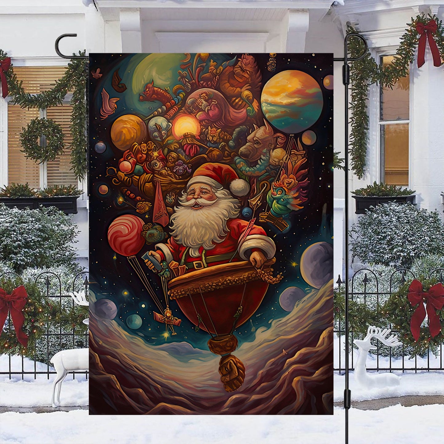 Delivering Dreams Across the Universe, Santa Claus Xmas Garden Flag - House Flag, Christmas Flag Gift For Santa Claus Lovers