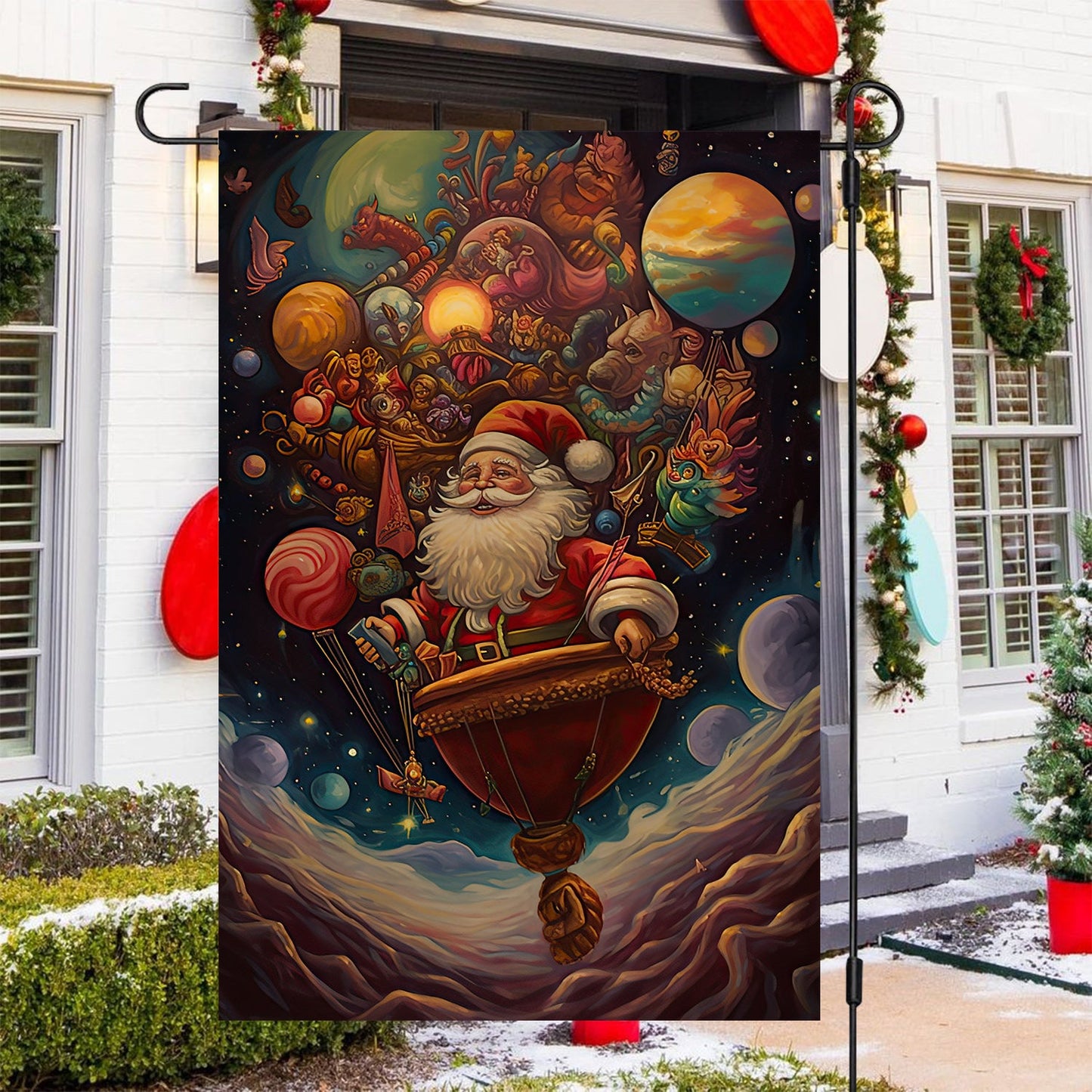 Delivering Dreams Across the Universe, Santa Claus Xmas Garden Flag - House Flag, Christmas Flag Gift For Santa Claus Lovers