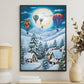 Moonlit Winter Village Balloon Rides Above the Snowy Pines, Christmas Canvas Painting, Xmas Wall Art Decor - Christmas Poster Gift Hot Air Balloon Lovers