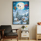 Moonlit Winter Village Balloon Rides Above the Snowy Pines, Christmas Canvas Painting, Xmas Wall Art Decor - Christmas Poster Gift Hot Air Balloon Lovers