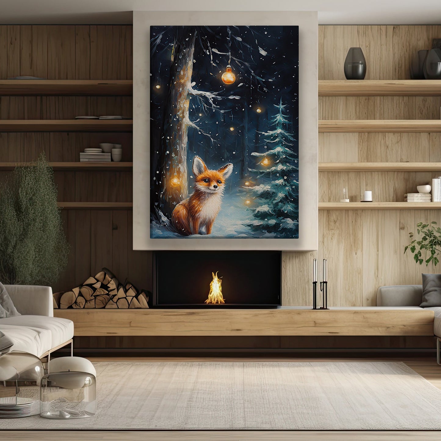 Solitary Fox A Magical Winter Night, Christmas Canvas Painting, Xmas Wall Art Decor - Christmas Poster Gift Fox Lovers