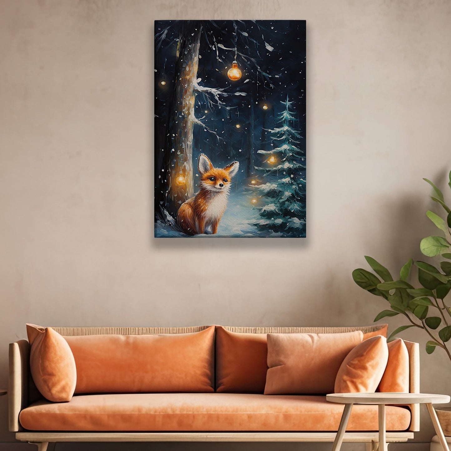 Solitary Fox A Magical Winter Night, Christmas Canvas Painting, Xmas Wall Art Decor - Christmas Poster Gift Fox Lovers