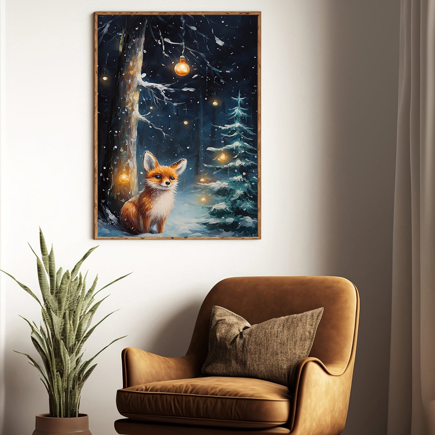 Solitary Fox A Magical Winter Night, Christmas Canvas Painting, Xmas Wall Art Decor - Christmas Poster Gift Fox Lovers