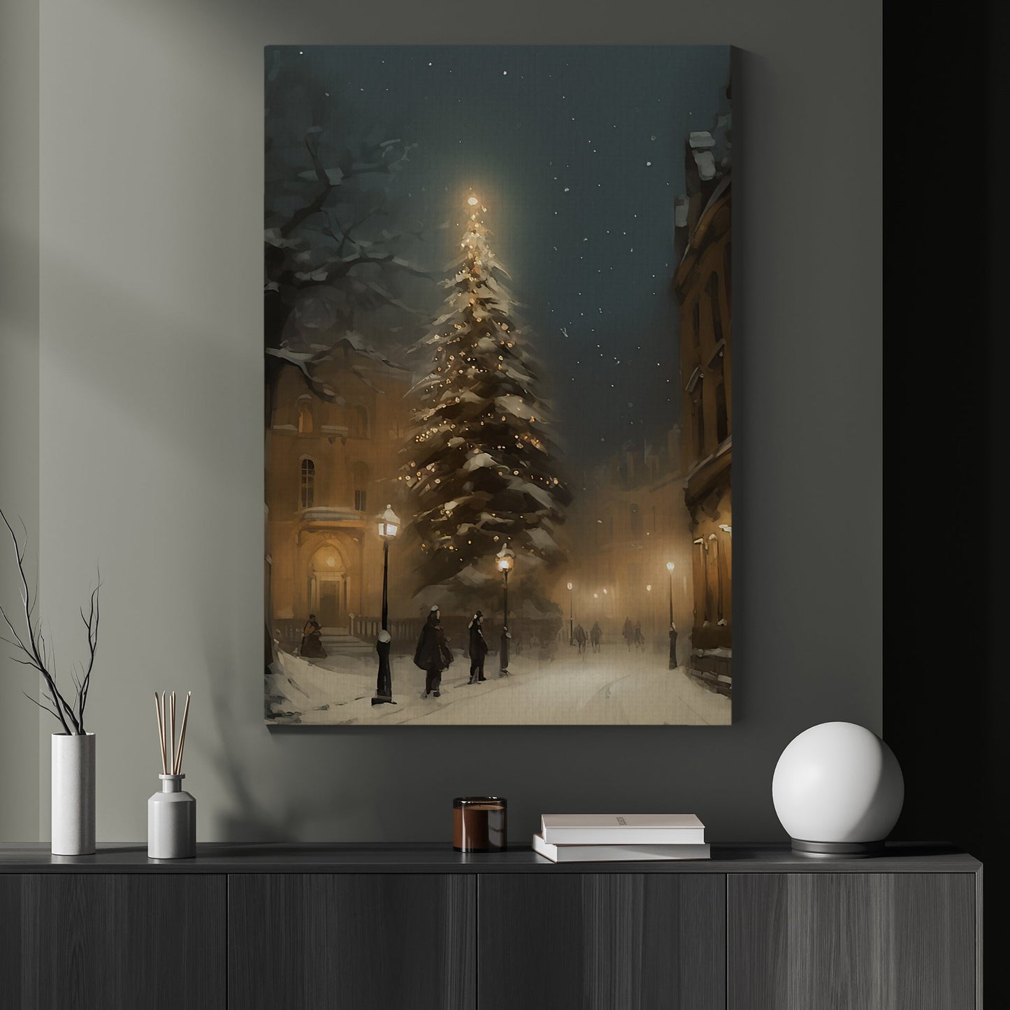 Enchanted Winter Evening, Victorian Christmas Canvas Painting, Xmas Wall Art Decor - Christmas Poster Gift