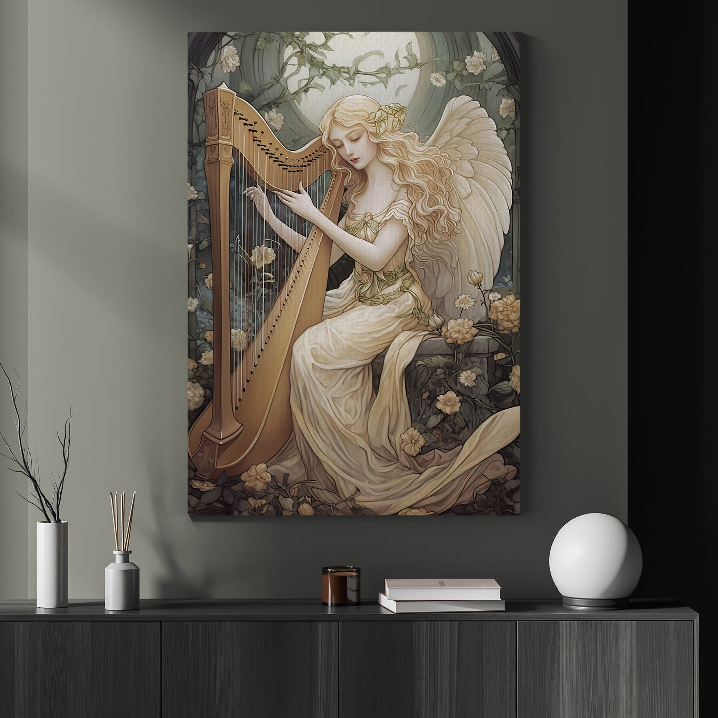 Seraphic Melody, Angel Christmas Canvas Painting, Xmas Wall Art Decor - Christmas Poster Gift