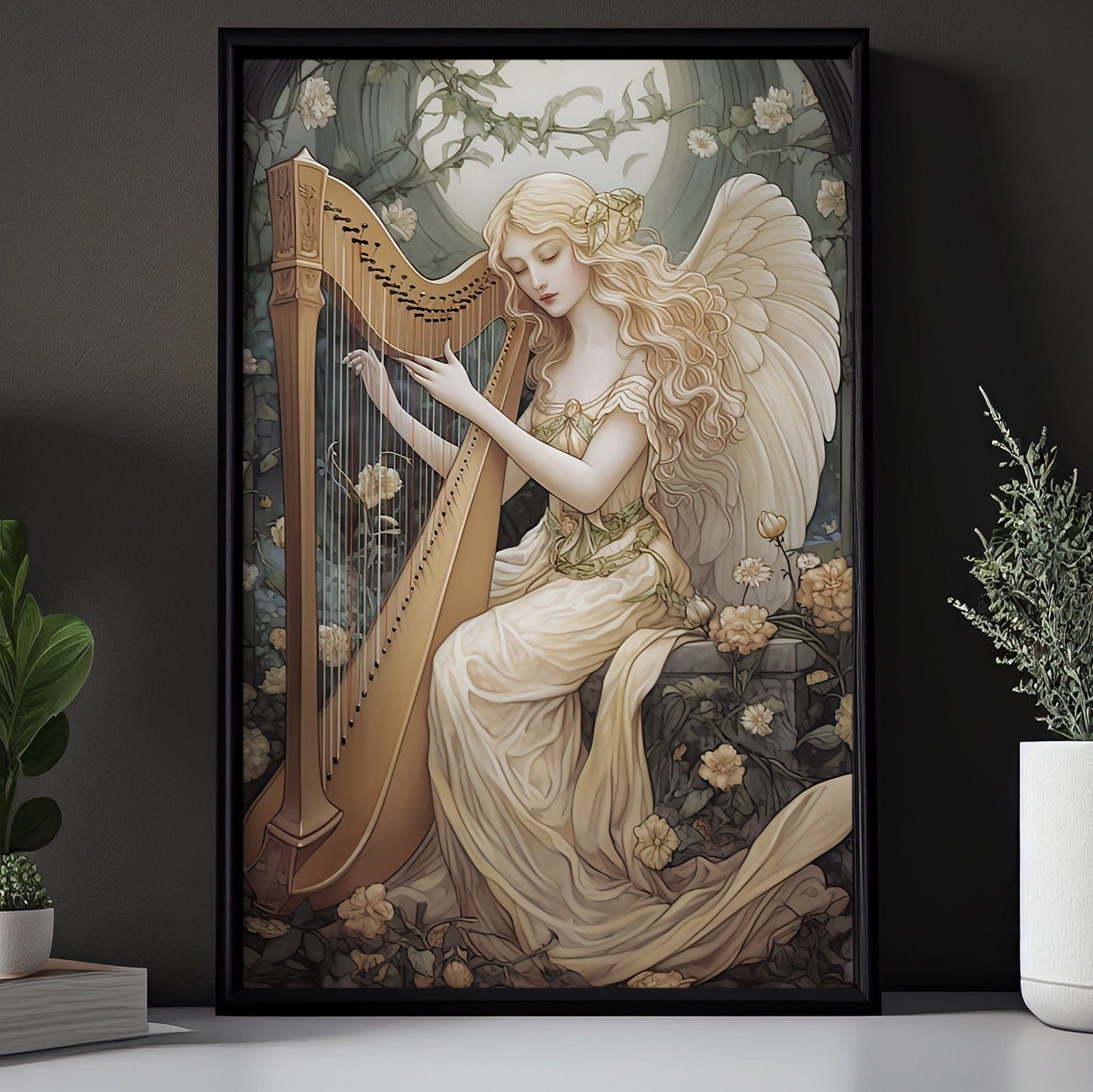 Seraphic Melody, Angel Christmas Canvas Painting, Xmas Wall Art Decor - Christmas Poster Gift