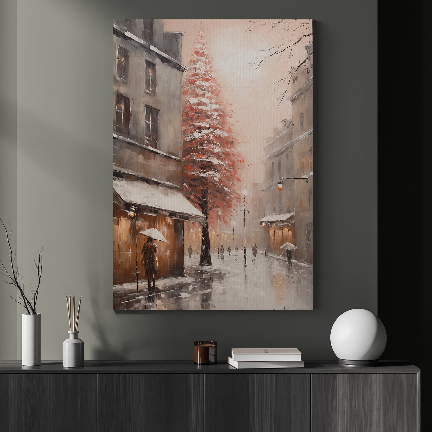 Crimson Solitude in Winter, Christmas Canvas Painting, Xmas Wall Art Decor - Christmas Poster Gift