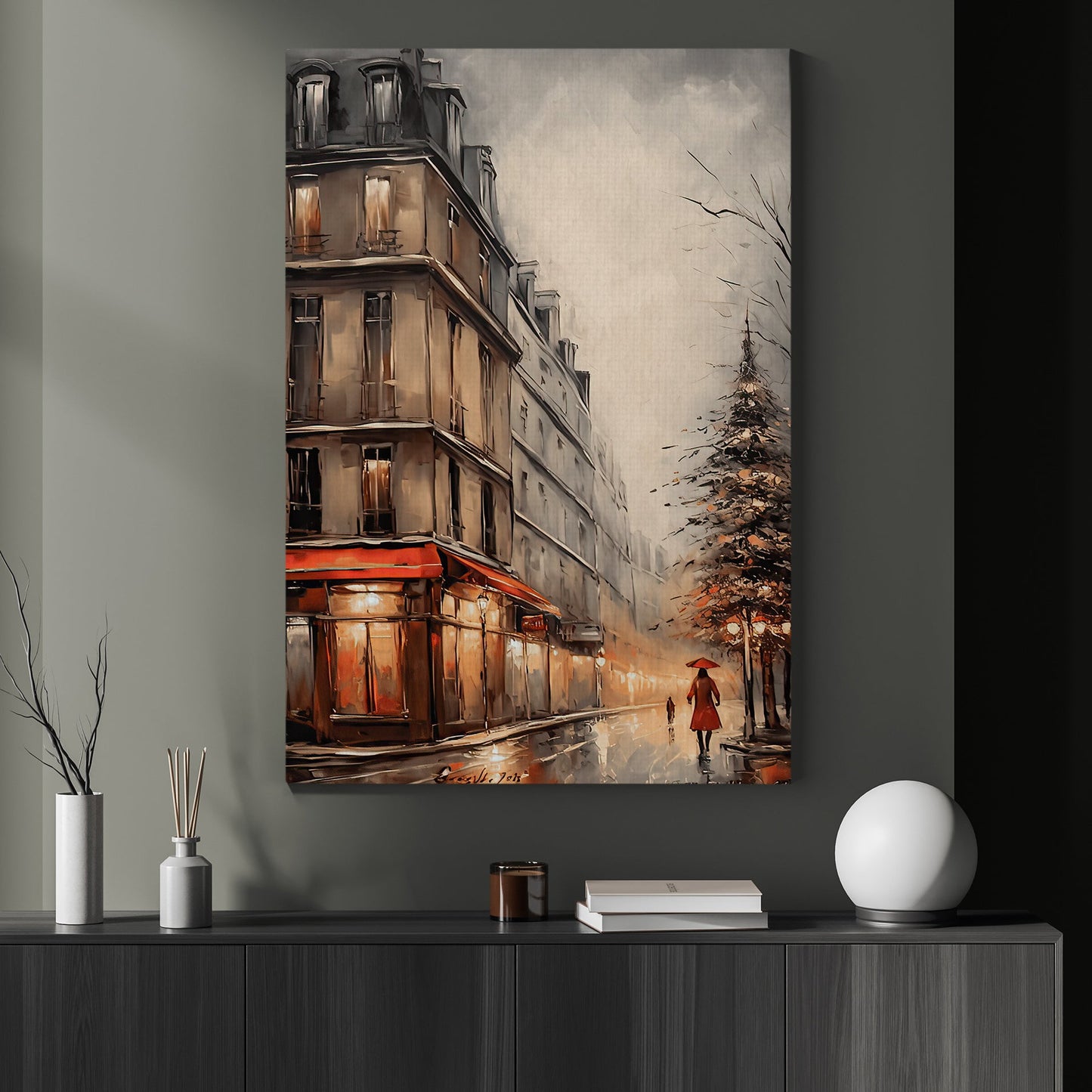 Amber Glow on a Winter's Walk, Christmas Canvas Painting, Xmas Wall Art Decor - Christmas Poster Gift