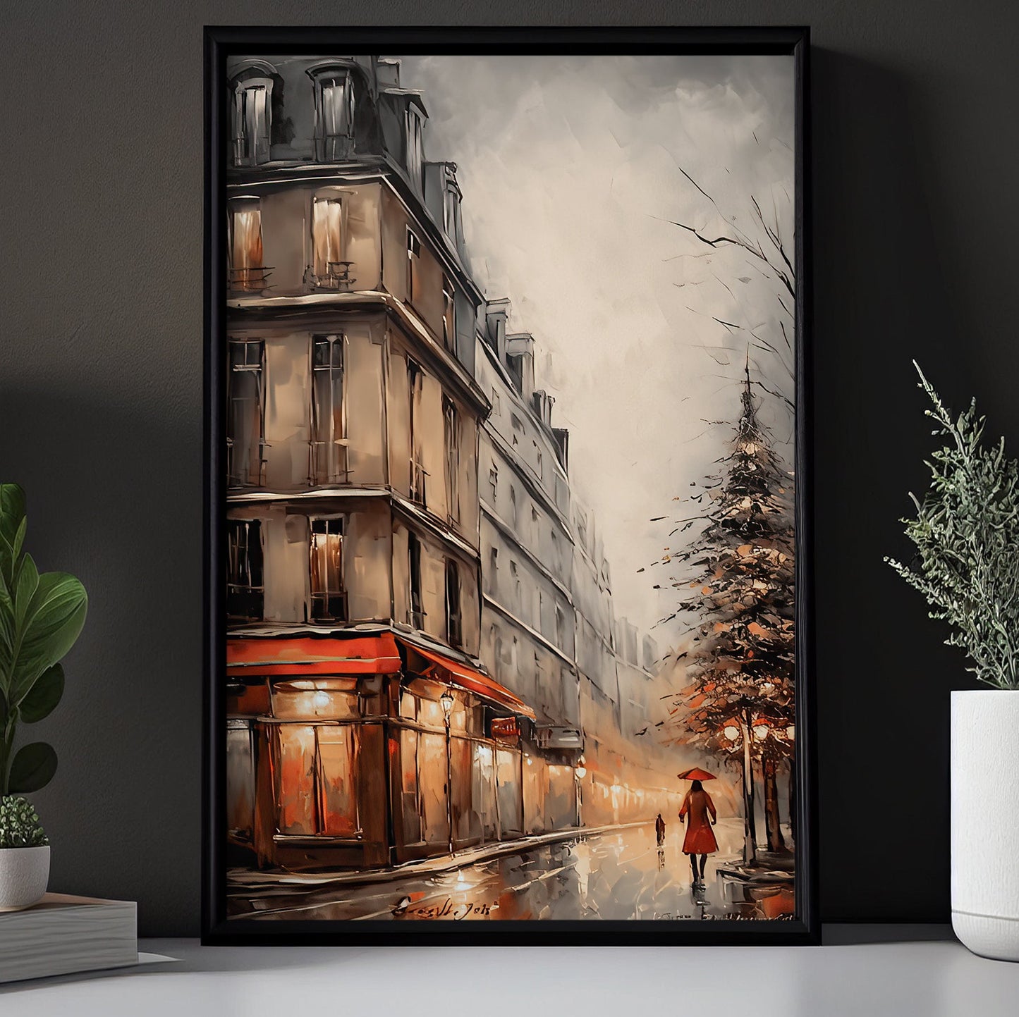 Amber Glow on a Winter's Walk, Christmas Canvas Painting, Xmas Wall Art Decor - Christmas Poster Gift