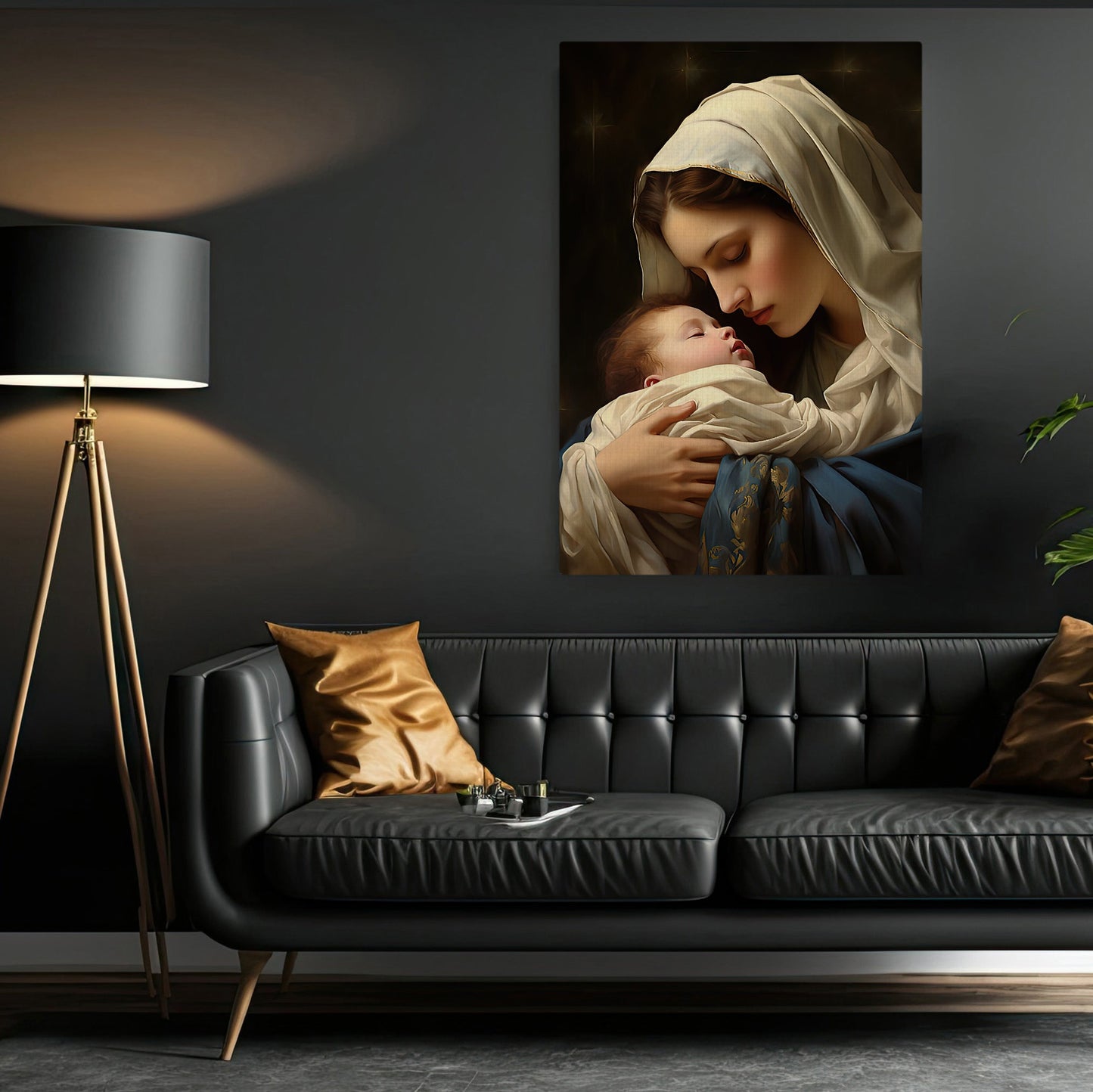 Embrace of Solace, Virgin Mary Christmas Canvas Painting, Xmas Wall Art Decor - Christmas Poster Gift