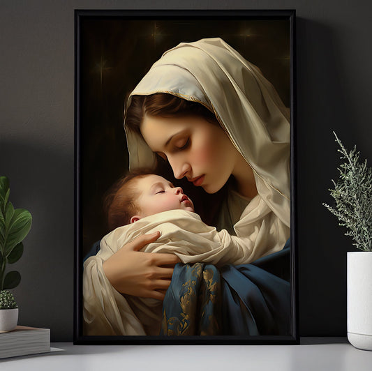 Embrace of Solace, Virgin Mary Christmas Canvas Painting, Xmas Wall Art Decor - Christmas Poster Gift