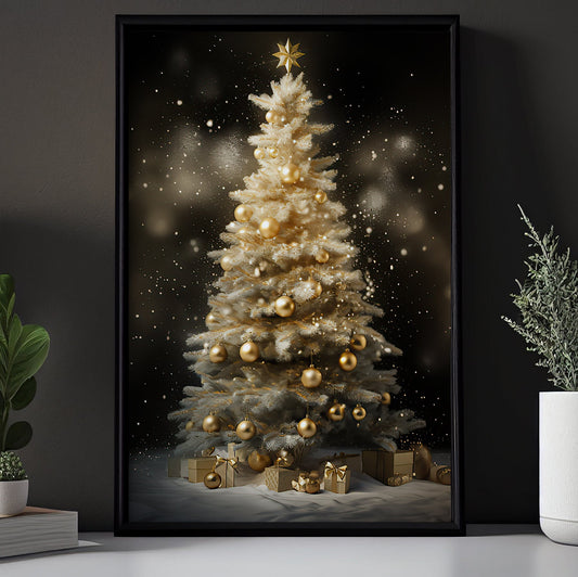 Golden Glimmer of the Festive Night, Christmas Canvas Painting, Xmas Wall Art Decor - Christmas Poster Gift